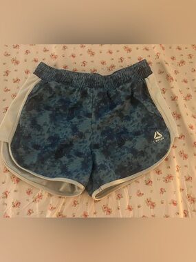Reebok Blue Tie-Dye Athletic Shorts with White Trim